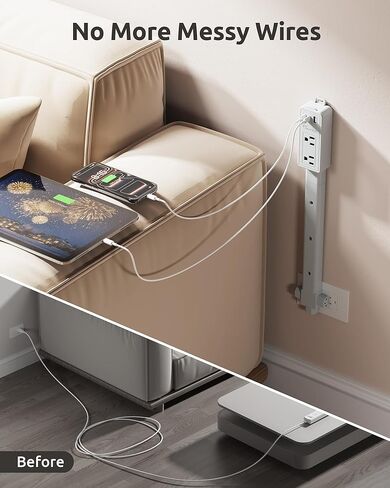 عصا موسع للمنافذ الكهربائية، 2 منافذ تيار متردد و2 USB-C ومنفذ USB-A، تجميع مجاني وامتدادات مرنة 6 بوصة - 34 بوصة، الوصول إلى المنافذ التي يصعب الوصول إليها خلف الأرائك والطاولات الليلية والأسرة والمكاتب، رمادي in Kuwait