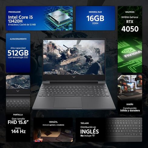 كمبيوتر محمول HP NVIDIA GeForce RTX 4050 Gamer Victus 13420H 16GB RAM 512GB SSD 15.6 "Windows 11 Home English Keyboard in Kuwait