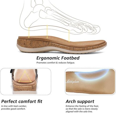 Littleplum النساء الصنادل المسطحة قوس دعم المفتوحة اصبع القدم عارضة الصيف منخفضة حذاء بكعب ويدج للمشي الشاطئ اليومي صنادل مريحة in Kuwait