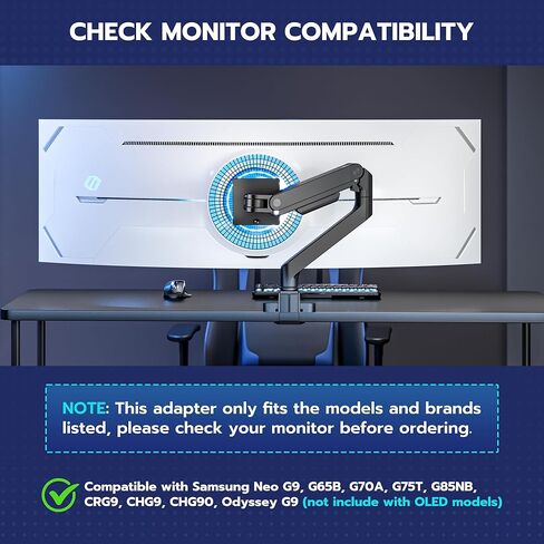ARES WING Wall Mount Monitor Arm & VESA Adapter for Samsung Neo G9, G65B, G70A, G75T, G85NB, CRG9, CHG9, CHG90, and Odyssey G9 Monitors in Kuwait