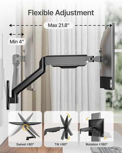 monTEK Single Monitor Wall Mount Bundle with VESA Extension Adapter, Full Motion Mechanical Spring Monitor Arm for 17–32 Inch Screens up to 19.8 lbs, Extended VESA Compatibility up to 300x300 in Saudi Arabia