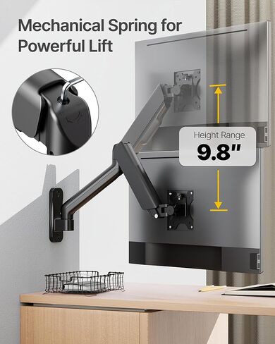 monTEK Single Monitor Wall Mount Bundle with VESA Extension Adapter, Full Motion Mechanical Spring Monitor Arm for 17–32 Inch Screens up to 19.8 lbs, Extended VESA Compatibility up to 300x300 in Saudi Arabia