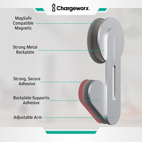 حامل هاتف مغناطيسي CHARGEWORX للكمبيوتر المحمول، حامل جانبي للكمبيوتر المحمول أو شاشة سطح المكتب، ظهر لاصق قوي، ذراع قابل للتعديل مع نقطة محورية، متوافق مع أجهزة MagSafe Apple iPhone وAndroid in Saudi Arabia