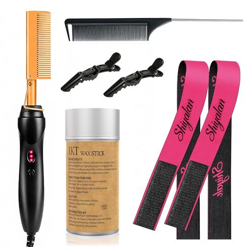 Hot Comb Set 7Pcs, Electric Hair Straightener Pressing Comb for Black Hair, Hot Comb Set with Wig Wax Stick, Lace Band, Rat Tail Comb ＆Salon Clips in Saudi Arabia