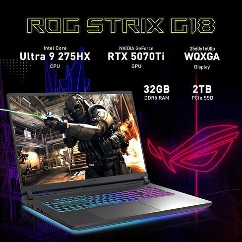 ASUS ROG Strix G18 18" 2.5K 240Hz Gaming Laptop, Intel Ultra 9 275HX, GeForce RTX 5070 Ti 12GB GDDR7, 32GB DDR5, 3TB Storage (2TB SSD+1TB Docking Station), Backlit Keyboard, Wi-Fi 7, Win 11 Pro, Gray in Saudi Arabia