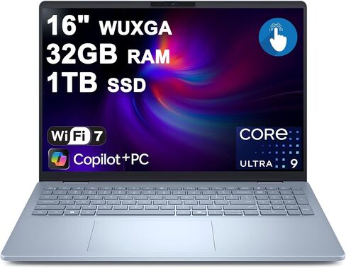 كمبيوتر محمول Dell 16 Plus مقاس 16 بوصة WUXGA Touch Intel 8-core Ultra 9 288V (ما يصل إلى 48 سطحًا) وذاكرة الوصول العشوائي 32 جيجابايت و1 تيرابايت SSD وبصمة الإصبع الخلفية Wi-Fi7 لمصمم الأعمال الاحترافي Win11Pro مع برنامج Copilot+ AI in Kuwait