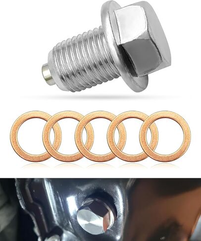 M14x1.5 Magnetic Oil Drain Plug, Stainless Steel Engine Oil Pan Drain Bolt with 5PCS Copper Crush Washers, Universal Leak-Proof Replacement Fit Most Car, Truck, SUV, Motorcycle, Boat in Saudi Arabia