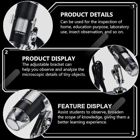 High-Definition 1600x USB Digital Electron Microscope for Home Use, Science Electronic Magnifier with Adjustable Focus and LED Light, Portable Microscope for Students and Hobbyists in Saudi Arabia