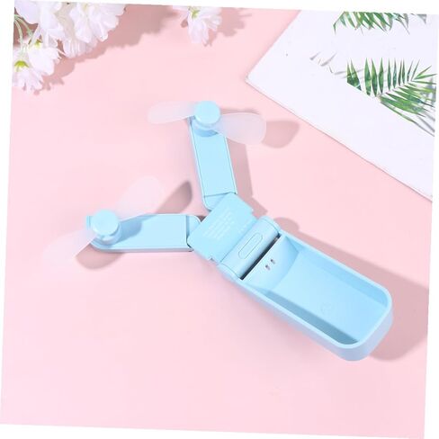 Gadpiparty Portable Mini USB Rechargeable Fan Dual-headed Folding Handheld Fan Lightweight Blue for Travel Outdoor Office Use in Saudi Arabia