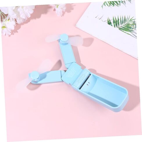 مروحة USB صغيرة محمولة من jojofuny، مروحة تبريد محمولة برأسين، خفيفة الوزن قابلة للطي، قابلة لإعادة الشحن للسفر والاستخدام الخارجي باللون الأزرق in Kuwait