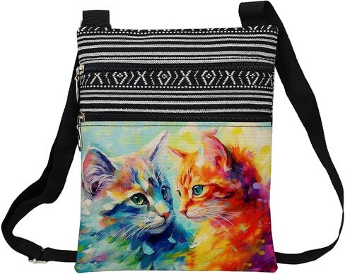 LiuenMgg Ethnic Floral Cat Messenger Bag Small Ethnic Pattern Printed Adjustable Strap Crossbody Zipper Bag Ethnic Floral Cat Phone Bag Wallet Cute Shoulder Handbag for Women -1 in Saudi Arabia