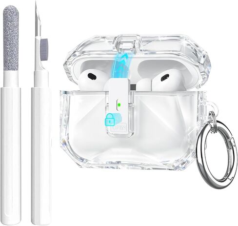 حافظة لجهاز Airpods Pro 3 لامعة شفافة، تصميم لامع لطيف على شكل ألماس لجهاز Airpods pro الجيل الثالث غطاء حافظة 2025، قفل آمن ومنبثق تلقائي، جلد TPU مقاوم للصدمات مع حلقة تسلق وقلم تنظيف شفاف in Kuwait