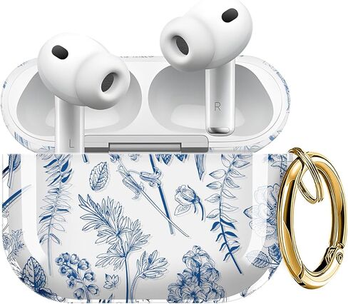 حافظة ZEKICE لـ AirPods Pro 3 Generation، حافظة Air Pod Pro 3 شفافة على شكل زهرة للنساء، غطاء AirPod Pro 3 ناعم وجذاب مع حزام سلسلة مفاتيح لغطاء AirPod Pro 3 2025 أوراق زرقاء in Kuwait