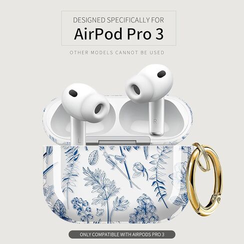 حافظة ZEKICE لـ AirPods Pro 3 Generation، حافظة Air Pod Pro 3 شفافة على شكل زهرة للنساء، غطاء AirPod Pro 3 ناعم وجذاب مع حزام سلسلة مفاتيح لغطاء AirPod Pro 3 2025 أوراق زرقاء in Kuwait