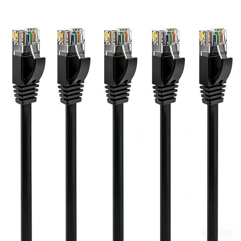 Cat 6 Ethernet Cable 0.5ft 5 Pack High Speed Flat Network Cable with Rj45 Connectors, Short Internet Cable for Patch Panel, Switch - Black in Saudi Arabia