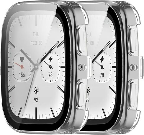 Screen Protector Case Compatible for Amazfit Active 2 Square Smartwatch, Hard PC Case Built in Tempered Glass Full Around Protective Face Cover (Clear&Clear) in Saudi Arabia