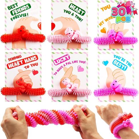 Joyin 30 Pack بطاقات هدايا عيد الحب مع مجموعة ألعاب سلسلة متعددة الألوان ، ألعاب Noodle Unicorn ، ألعاب تململ الإجهاد للأطفال Favors ، تبادل هدايا الفصل الدراسي ، جائزة اللعبة in Saudi Arabia