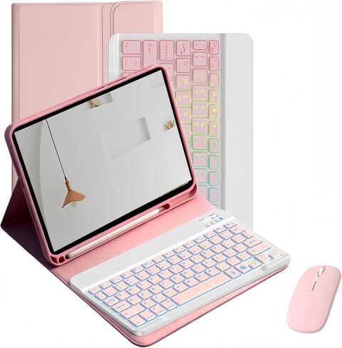 حافظة لوحة مفاتيح لجهاز Samsung Galaxy Tab A9+ / A11+ Plus 2023/2025 مقاس 11 بوصة، وماوس ولوحة مفاتيح لاسلكية قابلة للفصل، حافظة رفيعة بإضاءة خلفية بـ 7 ألوان مع فتحة قلم للكمبيوتر اللوحي A9+ 5G. (7 C أسود) in Kuwait