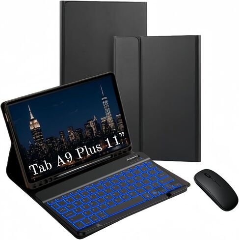 Keyboard Case for Samsung Galaxy Tab A9+ / A11+ Plus 2023/2025 11 Inch, Mouse and Detachable Wireless Keyboard, 7 Color Backlit Slim Case with Pen Slot for Tablet A9+ 5G.(7 C Black) in Saudi Arabia