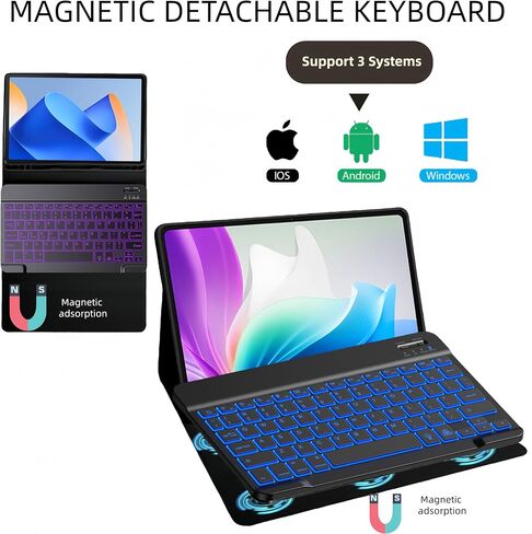 Keyboard Case for Samsung Galaxy Tab A9+ / A11+ Plus 2023/2025 11 Inch, Mouse and Detachable Wireless Keyboard, 7 Color Backlit Slim Case with Pen Slot for Tablet A9+ 5G.(7 C Black) in Saudi Arabia