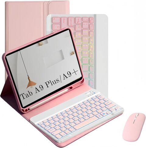 Keyboard Case for Samsung Galaxy Tab A9+ / A11+ Plus 2023/2025 11 Inch, Mouse and Detachable Wireless Keyboard, 7 Color Backlit Slim Case with Pen Slot for Tablet A9+ 5G.(7 C Black) in Saudi Arabia