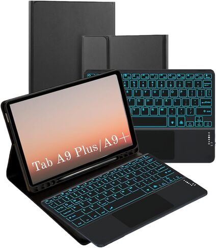 Keyboard Case for Samsung Galaxy Tab A9+ / A11+ Plus 2023/2025 11 Inch, Mouse and Detachable Wireless Keyboard, 7 Color Backlit Slim Case with Pen Slot for Tablet A9+ 5G.(7 C Black) in Saudi Arabia