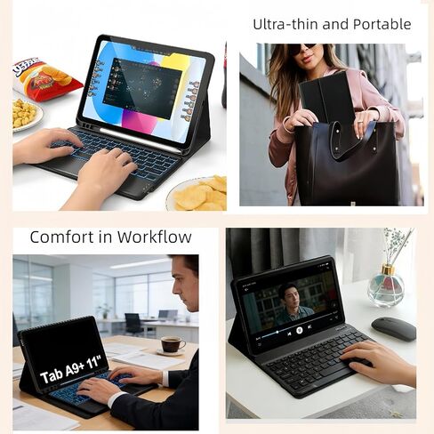 Keyboard Case for Samsung Galaxy Tab A9+ / A11+ Plus 2023/2025 11 Inch, Mouse and Detachable Wireless Keyboard, 7 Color Backlit Slim Case with Pen Slot for Tablet A9+ 5G.(7 C Black) in Saudi Arabia