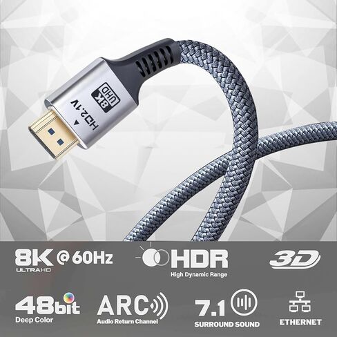 كابل HDMI 8K 2.1 5 حزم، كابل HDMI عالي السرعة 6 أقدام، سلك شاشة تلفزيون HDMI للكمبيوتر الدرع-8K@60 هرتز، 4K@120 هرتز/165 هرتز/240 هرتز، HDCP 2.2&2.3، HDR 10 لـ ARC، eARC، PS4 PS5 Sound Bar/Roku in Saudi Arabia