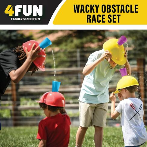 مجموعة سباق Wacky من 4FUN - ألعاب الفناء الخارجية الممتعة للعائلة - تتضمن المجموعة سباق كيس القفز، ومشي الركبة، ودفع الأنف، ومرحل خوذة الماء، وسباق ثلاثي الأرجل، وWizzy Dizzy - رائعة للأعمار من 3 سنوات فما فوق in Saudi Arabia