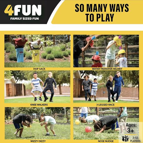 مجموعة سباق Wacky من 4FUN - ألعاب الفناء الخارجية الممتعة للعائلة - تتضمن المجموعة سباق كيس القفز، ومشي الركبة، ودفع الأنف، ومرحل خوذة الماء، وسباق ثلاثي الأرجل، وWizzy Dizzy - رائعة للأعمار من 3 سنوات فما فوق in Saudi Arabia