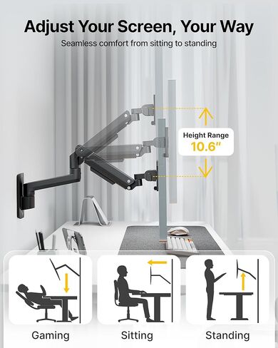 monTEK Ultra Wide Wall Mount Monitor Arm Bundle with VESA Expansion Adapter Kit, Heavy-Duty Gas Spring Wall Mount for 17"–49" Screens up to 44 lbs, Includes Adapter Extending VESA to 200x200 & 300x300 in Saudi Arabia