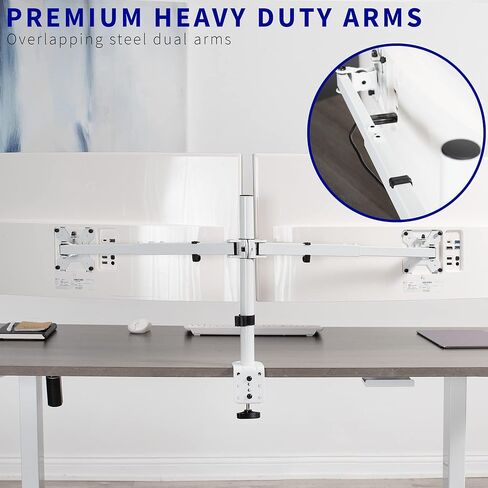 VIVO Premium Dual Ultra Wide LCD LED 27 to 38 inch Monitor Desk Mount, Heavy Duty, Adjustable Telescoping Arms, Flush Wall Setup, Fits 2 Screens, White, STAND-TS38CW in Saudi Arabia