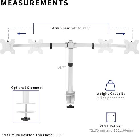 VIVO Premium Dual Ultra Wide LCD LED 27 to 38 inch Monitor Desk Mount, Heavy Duty, Adjustable Telescoping Arms, Flush Wall Setup, Fits 2 Screens, White, STAND-TS38CW in Saudi Arabia
