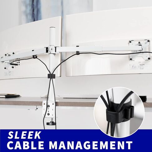 VIVO Premium Dual Ultra Wide LCD LED 27 to 38 inch Monitor Desk Mount, Heavy Duty, Adjustable Telescoping Arms, Flush Wall Setup, Fits 2 Screens, White, STAND-TS38CW in Saudi Arabia