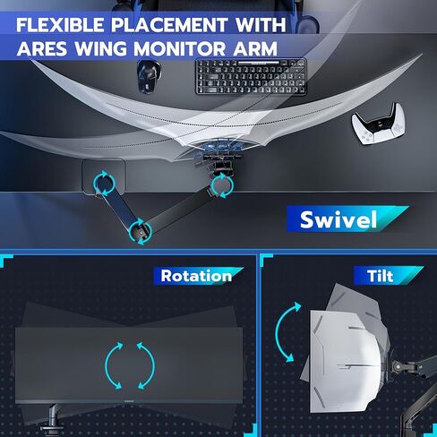 ARES WING Wall Mount Monitor Arm & VESA Adapter for Samsung Neo G9, G65B, G70A, G75T, G85NB, CRG9, CHG9, CHG90, and Odyssey G9 Monitors in Kuwait