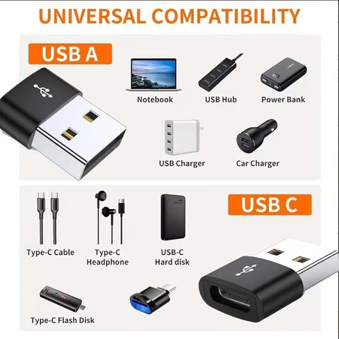 محول USB إلى USB C، قطعتان، محول USB C أنثى إلى ذكر، محول شاحن من النوع C إلى USBA متوافق مع iPhone 17 16 15 14، iPad Pro Air Mini، S24 S23 أسود in Saudi Arabia