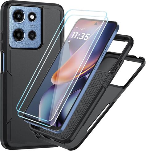 حافظة لهاتف Motorola Moto-G-2025 /Moto-G-2026/Moto-G-Play-2026 مع واقي شاشة عالي الدقة، حماية شديدة التحمل من السقوط، غطاء هاتف محمول لهاتف Moto G 5G 2025/Moto G 5G 2026 (أسود غير لامع) in Kuwait