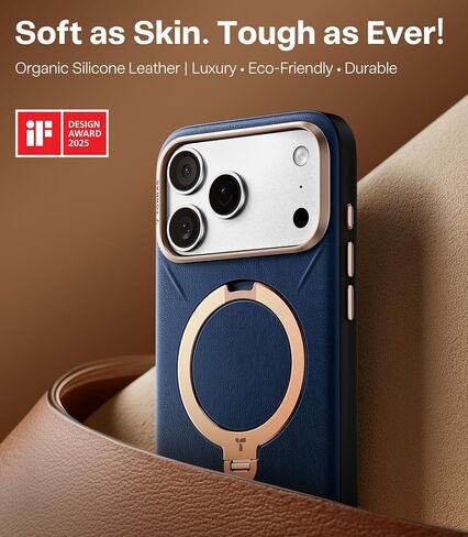 حافظة TORRAS Q3 VegSkin لهاتف iPhone 17 Pro Max مصنوعة من الجلد، حامل مغناطيسي يدور 360 درجة، مناسب لـ MagSafe، التحكم في الكاميرا، حافظة هاتف من الجلد السيليكون العضوي الممتاز المقاوم للصدمات لهاتف iPhone 17 Pro Max، أزرق غامق in Kuwait