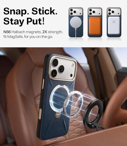 حافظة TORRAS Q3 VegSkin لهاتف iPhone 17 Pro Max مصنوعة من الجلد، حامل مغناطيسي يدور 360 درجة، مناسب لـ MagSafe، التحكم في الكاميرا، حافظة هاتف من الجلد السيليكون العضوي الممتاز المقاوم للصدمات لهاتف iPhone 17 Pro Max، أزرق غامق in Kuwait
