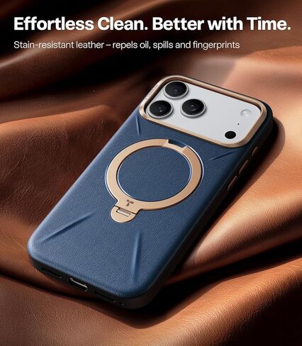 حافظة TORRAS Q3 VegSkin لهاتف iPhone 17 Pro Max مصنوعة من الجلد، حامل مغناطيسي يدور 360 درجة، مناسب لـ MagSafe، التحكم في الكاميرا، حافظة هاتف من الجلد السيليكون العضوي الممتاز المقاوم للصدمات لهاتف iPhone 17 Pro Max، أزرق غامق in Kuwait