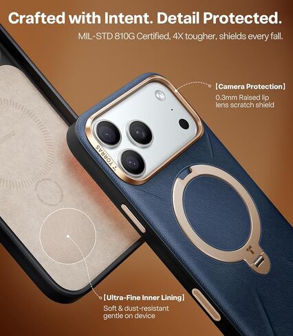 حافظة TORRAS Q3 VegSkin لهاتف iPhone 17 Pro Max مصنوعة من الجلد، حامل مغناطيسي يدور 360 درجة، مناسب لـ MagSafe، التحكم في الكاميرا، حافظة هاتف من الجلد السيليكون العضوي الممتاز المقاوم للصدمات لهاتف iPhone 17 Pro Max، أزرق غامق in Kuwait