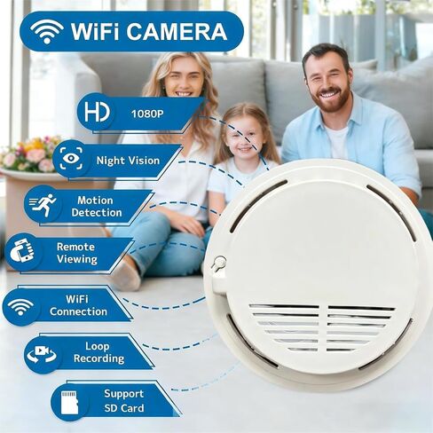 كاشف دخان الكاميرا الخفية LIZVIE، تصميم يدوي DIY، 5000 مللي أمبير في الساعة مثبت على السقف 1080 بكسل عالي الدقة للرؤية الليلية وكشف الحركة عن بعد للتحكم عن بعد للمنزل/المكتب وأمن المراقبة الداخلية in Kuwait