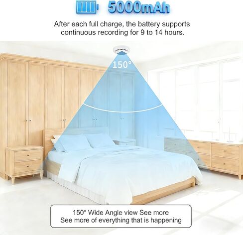 كاشف دخان الكاميرا الخفية LIZVIE، تصميم يدوي DIY، 5000 مللي أمبير في الساعة مثبت على السقف 1080 بكسل عالي الدقة للرؤية الليلية وكشف الحركة عن بعد للتحكم عن بعد للمنزل/المكتب وأمن المراقبة الداخلية in Kuwait