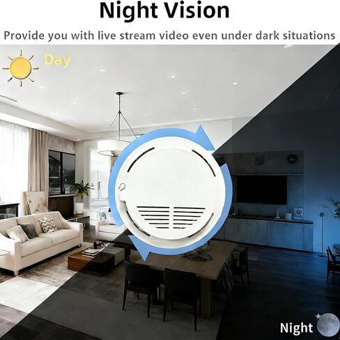 كاشف دخان الكاميرا الخفية LIZVIE، تصميم يدوي DIY، 5000 مللي أمبير في الساعة مثبت على السقف 1080 بكسل عالي الدقة للرؤية الليلية وكشف الحركة عن بعد للتحكم عن بعد للمنزل/المكتب وأمن المراقبة الداخلية in Kuwait