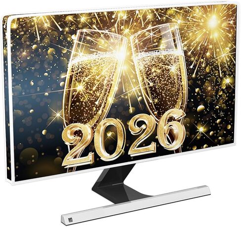 Baocicco 2026 Monitor Dust Cover 22, 23, 24, 25 Inch Happy New Year Celebration Champagne Firework Sparkle Xmas Merry Christmas Waterproof Panel Case Computer Screen Protective for Tablet LCD/LED/HD in Kuwait