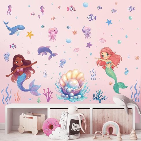 SHUCHING Under The Sea Mermaid Wall Sticker, Ocean Fish Wall Decal, Wall Decor for Girls Bedroom Baby Nursery Bathroom in Saudi Arabia