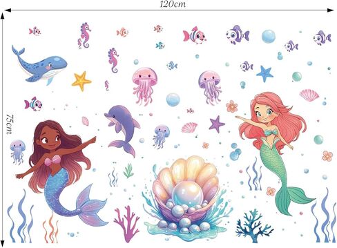 SHUCHING Under The Sea Mermaid Wall Sticker, Ocean Fish Wall Decal, Wall Decor for Girls Bedroom Baby Nursery Bathroom in Saudi Arabia