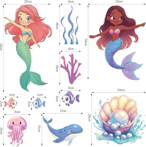 SHUCHING Under The Sea Mermaid Wall Sticker, Ocean Fish Wall Decal, Wall Decor for Girls Bedroom Baby Nursery Bathroom in Saudi Arabia