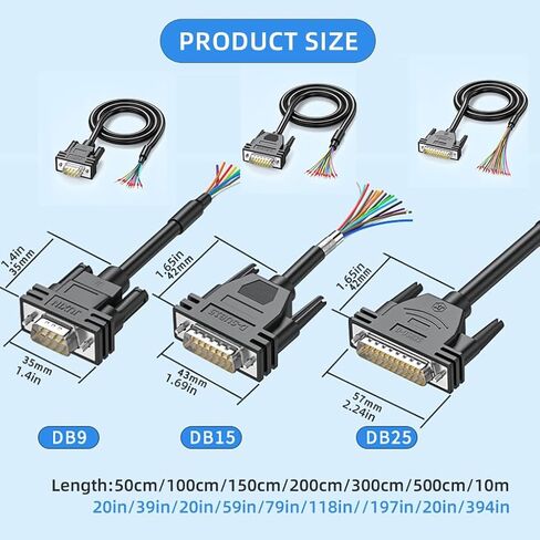 المتانة DB9 DB15 DB25 ذكر أنثى موصلات كابل، 9Pin / 15Pin الصناعية المنفذ التسلسلي اتصال سلك 24AWG سلك in Kuwait