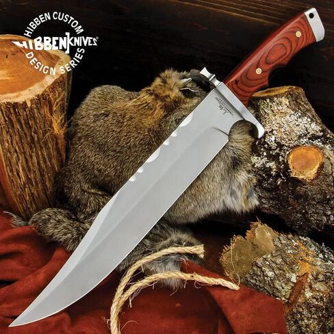 سكين جيل هيبن بلودوود ماغنوم باوي وغمد حزام جلدي - شفرة من الفولاذ المقاوم للصدأ 3Cr13، مقبض من خشب الدم، دبابيس فسيفساء، حلق وواقي من الفولاذ المقاوم للصدأ، يستخدم للصيد - الطول 18 1/4 بوصة in Kuwait